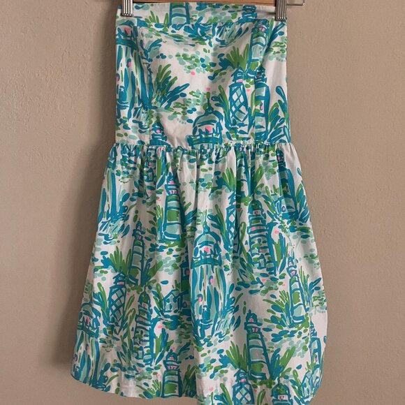 Lilly Pulitzer Blue Lighthouse Strapless Babydoll Dress S - Picture 1 of 5